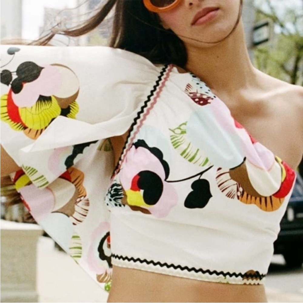 NWT Zara Floral One Shoulder Top Size Small - Picture 1 of 8